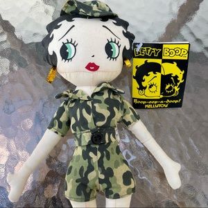 1999 Betty Boop Doll 12" KellyToy SOLDIER BETTY Camouflage Short Jumpsuit.